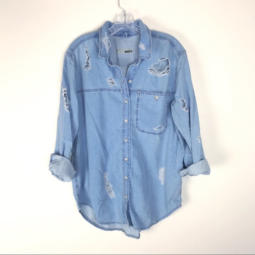 Top shop distressed denim button up